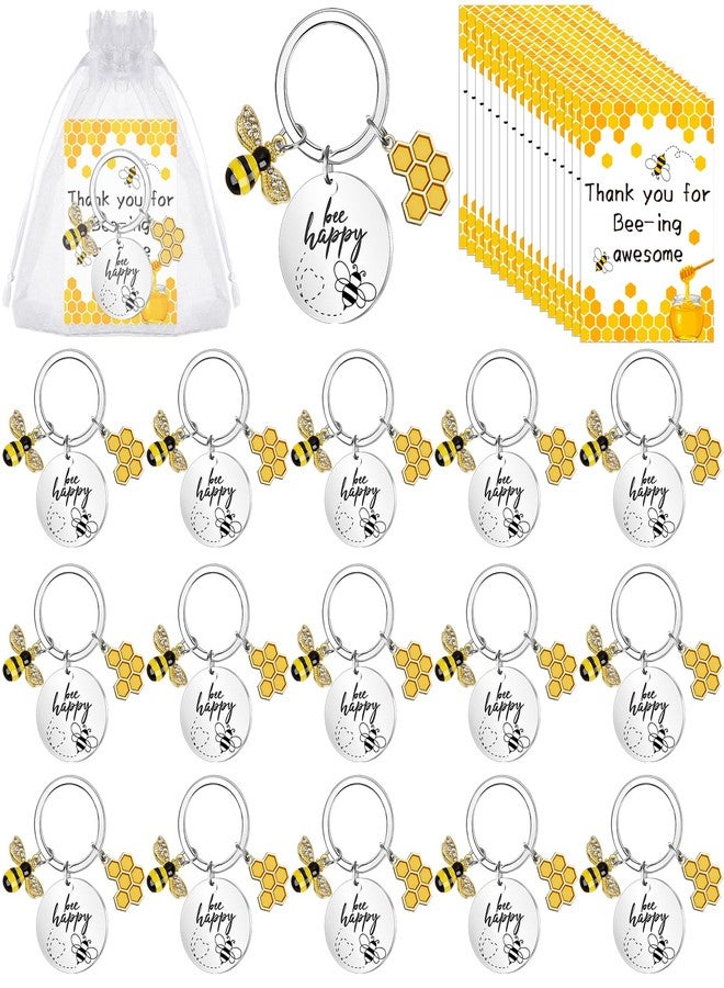 Youdaju 45 Pcs Bee Employee Appreciation Gifts Bee Keychain Bee Charm Honey KeyRing Cute Bee Accessory Keyring Bee Happy Keychain with Card Organza Bag Thank You Gifts Bulk for Women Men Teacher Staff - Image 1